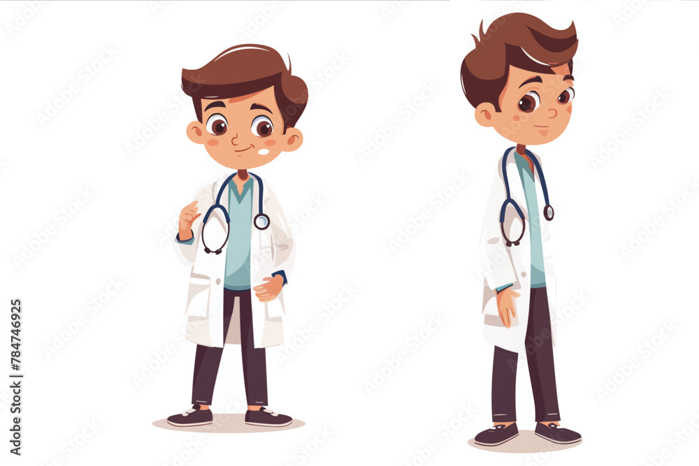 Cute Little Boy in White Coat and Stethoscope Vector Illustration Cute Little Boy in White Coat and Stethoscope Vector Illustration