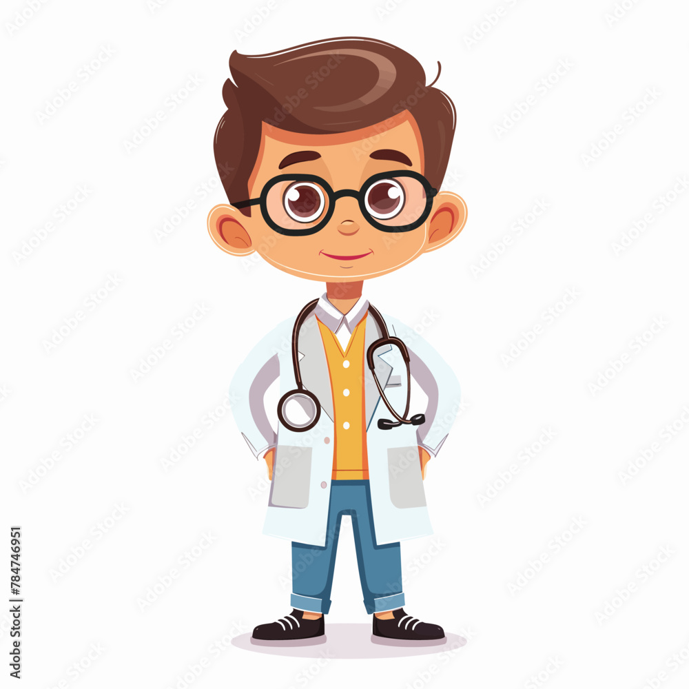 Cute little boy in glasses with stethoscope. Vector illustration