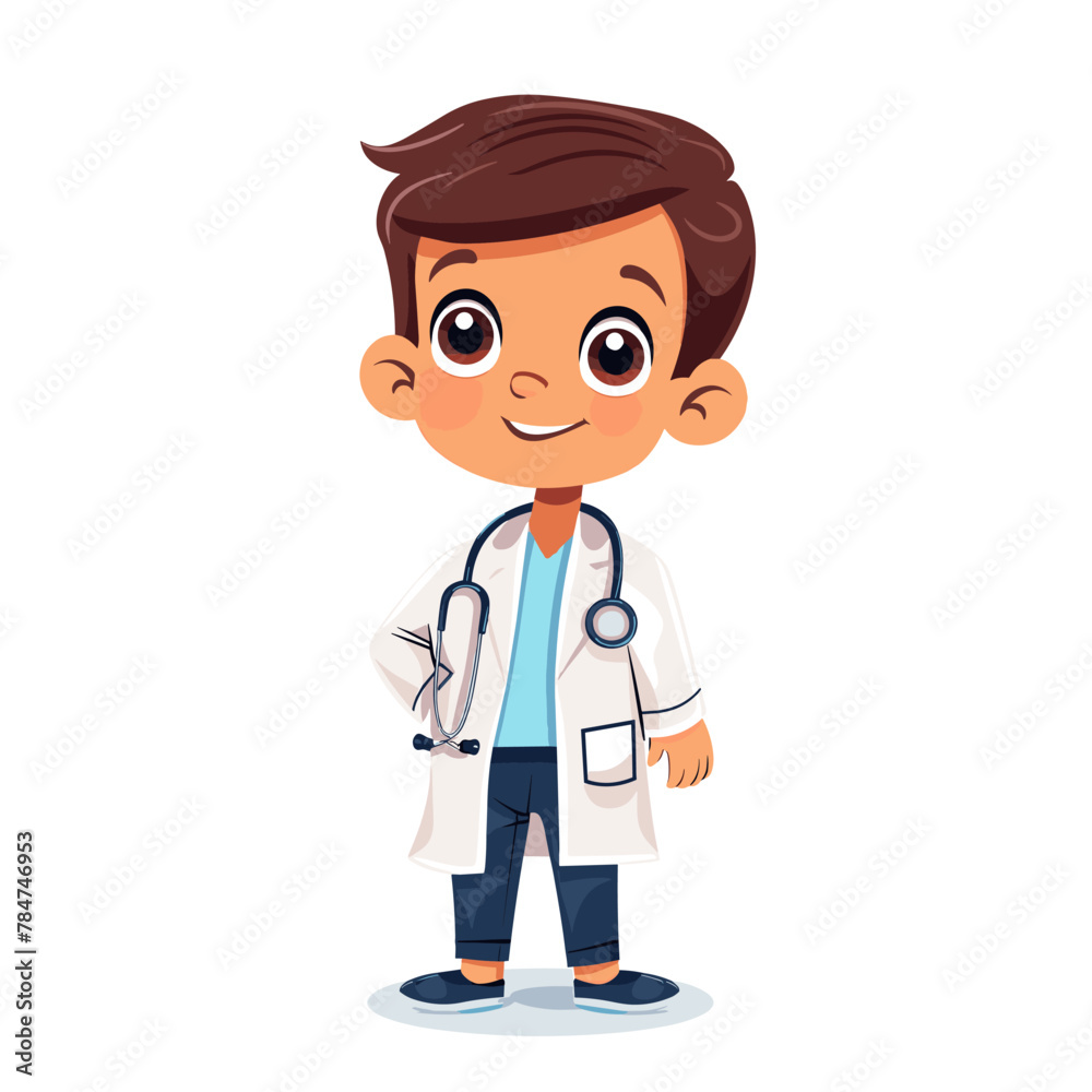 Cute little boy in medical uniform. Vector cartoon character illustration.