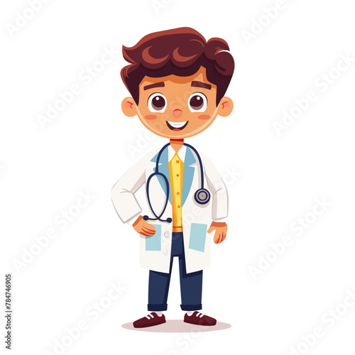 Cute little boy in medical uniform. Vector illustration in cartoon style