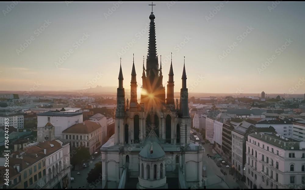 Fototapeta premium a very tall cathedral towering over a city.