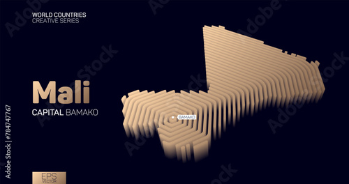 Isometric map of Mali with golden hexagon lines