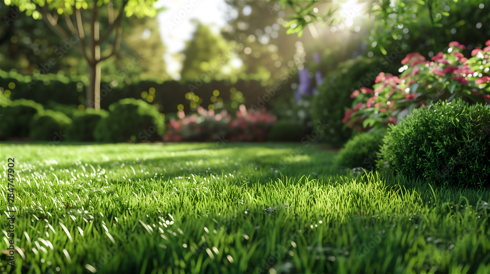 Short cutted grass in the garden.