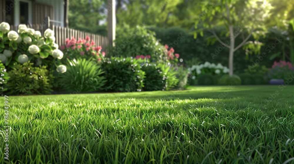 Short cutted grass in the garden.