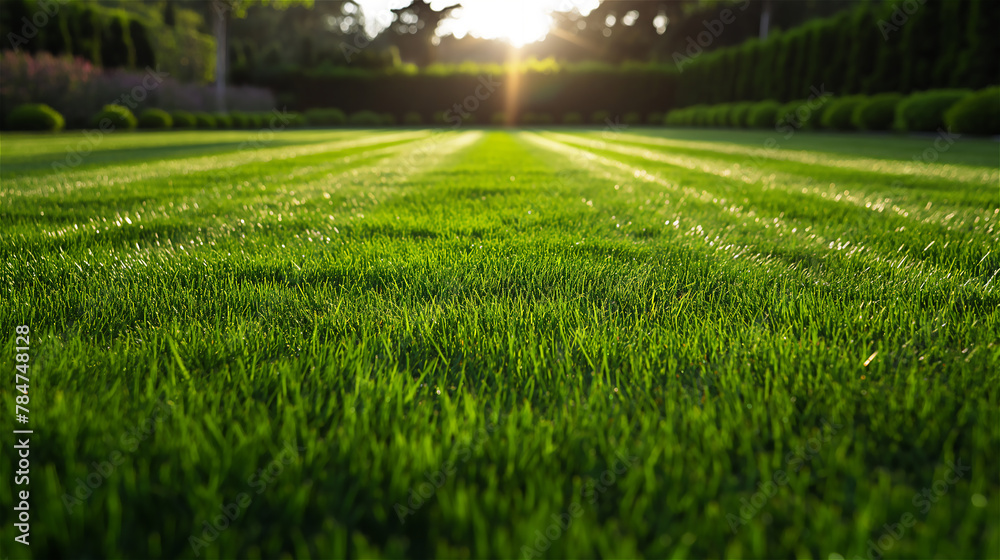Short cutted grass in the garden.