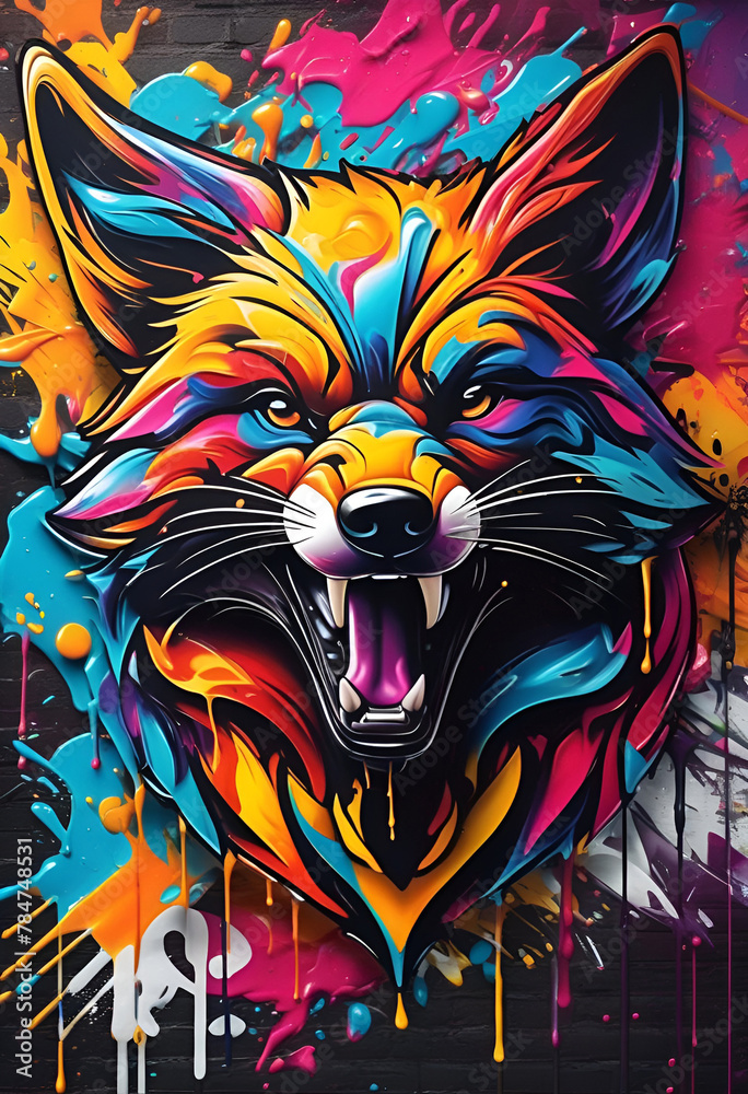 Aggressive fox, graffiti Aggressive fox, graffiti
