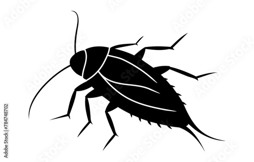 Black silhouette of a cockroach isolated on white background. Vector illustration. Pest control and infestation concept for design, print and educational material.