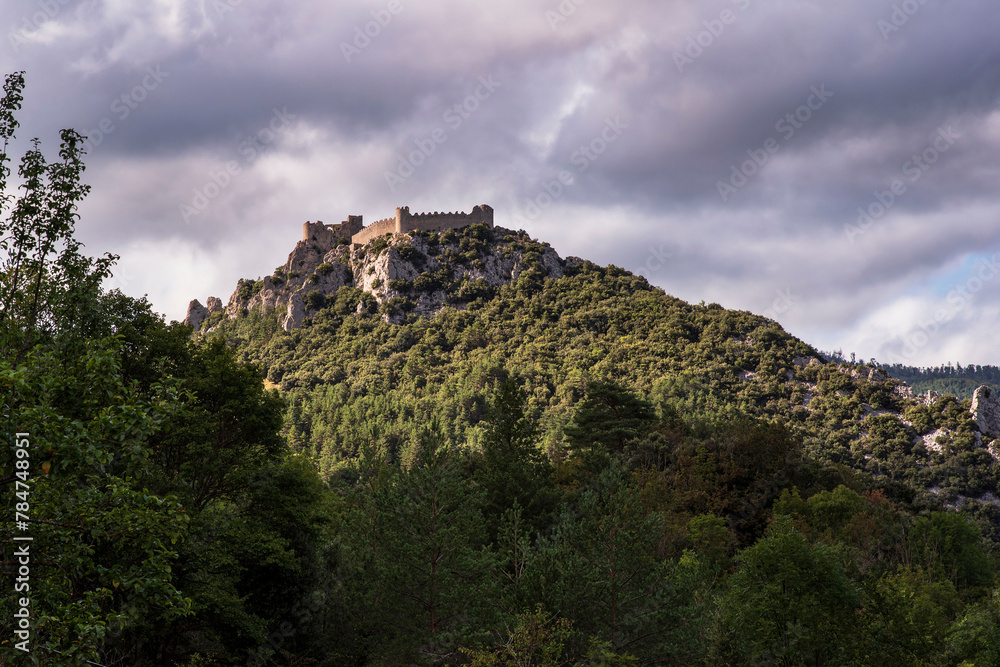 Cathar castle at the top of a mountain in the south of France