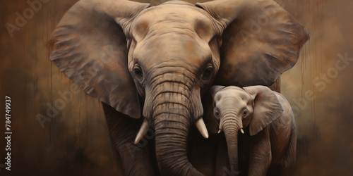  A mother elephant tenderly wrapping her trunk around her playful calf  showcasing a bond of immense love and protection.