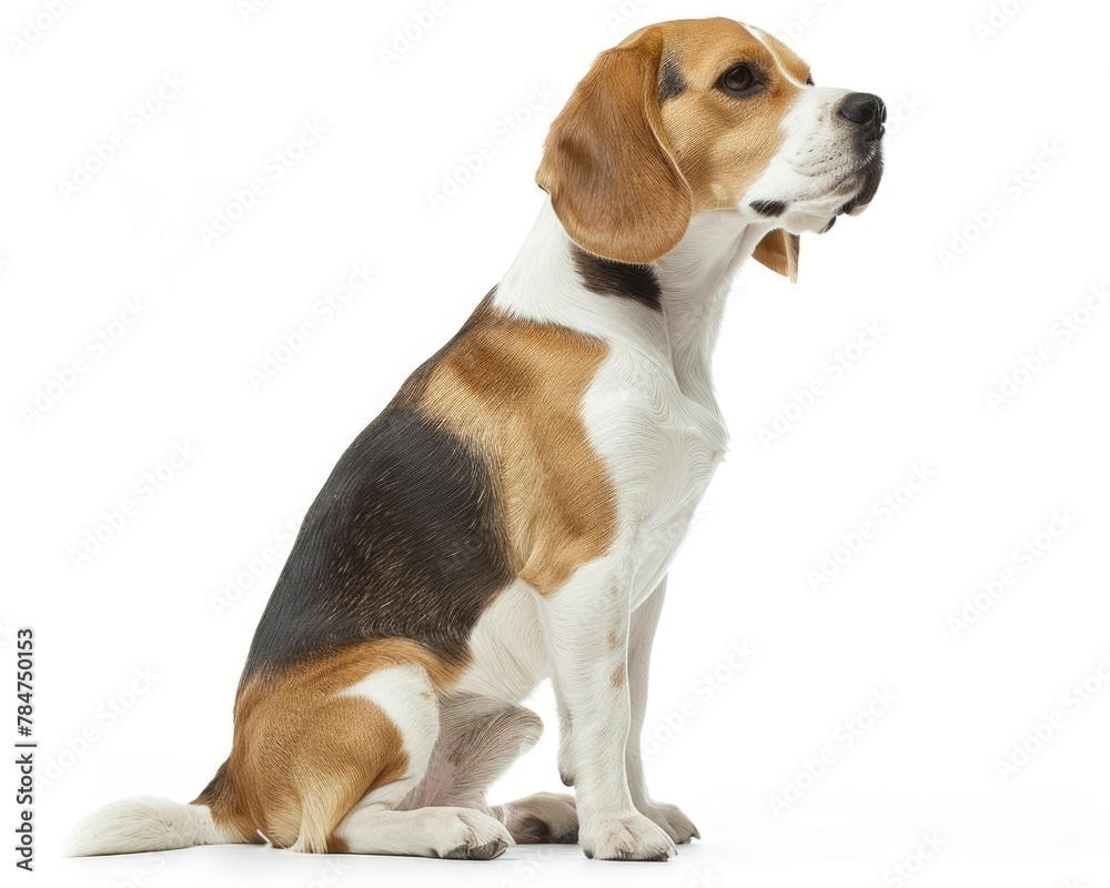 Adorable Beagle Sitting on Isolated White Background. Perfect Pet Dog Animal Theme Photo in Color (3:2 Ratio)