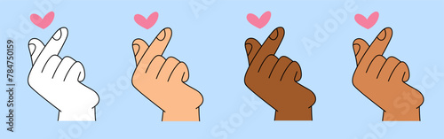 cute hand cartoon illustration Korean finger heart gesture set. Hands making heart sign
