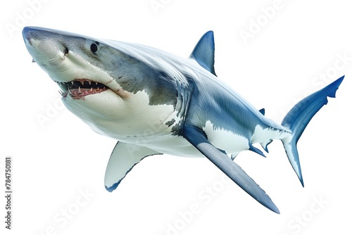 Amphibious Shark on White Background Cut-Out. Dangerous Aquatic Animal Symbolizing Danger and Big Appetite