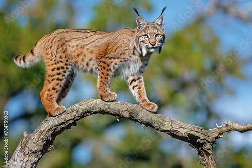 Bobcat  Lynx Rufus   Majestic Wild Feline Stands Proudly on Branch Outdoors