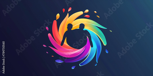 Abstract playful people logo with water splash or fast effect in multiple gradient 