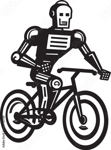 GearGlide Robot on Bike Vector CyborgCycle Vector Emblematic Icon photo