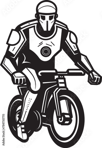 Bionic Biker Robot on Bike Icon Tech Trekker Bicycle Vector Emblem