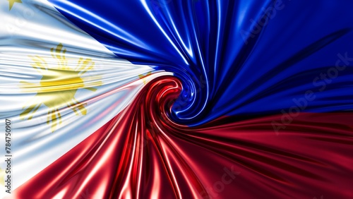 Dramatic Swirl of the Philippine Flag with Sun and Stars in Motion