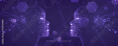 Quantum processing. Deep learning artificial intelligence. Future new technology  for business or science presentation. Vector background