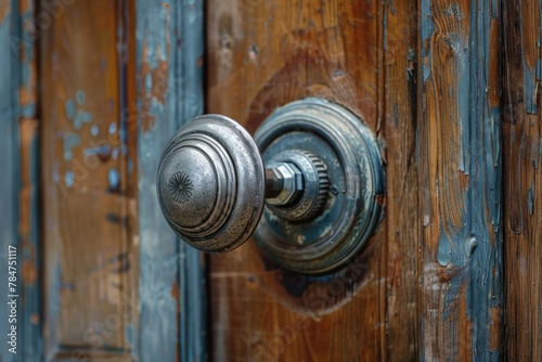 Vintage door knob on weathered wooden door © Lubos Chlubny