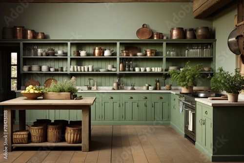 Traditional green kitchen with natural elements