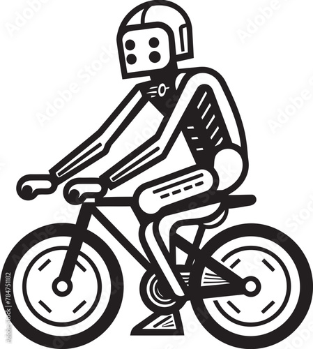 Bionic Biker Vector Bicycle Emblem Tech Trekker Robot on Bike Symbol