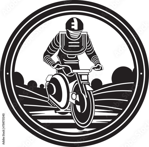 RoboRacer Robot Riding Symbol Gear Rider Bicycle Vector Design