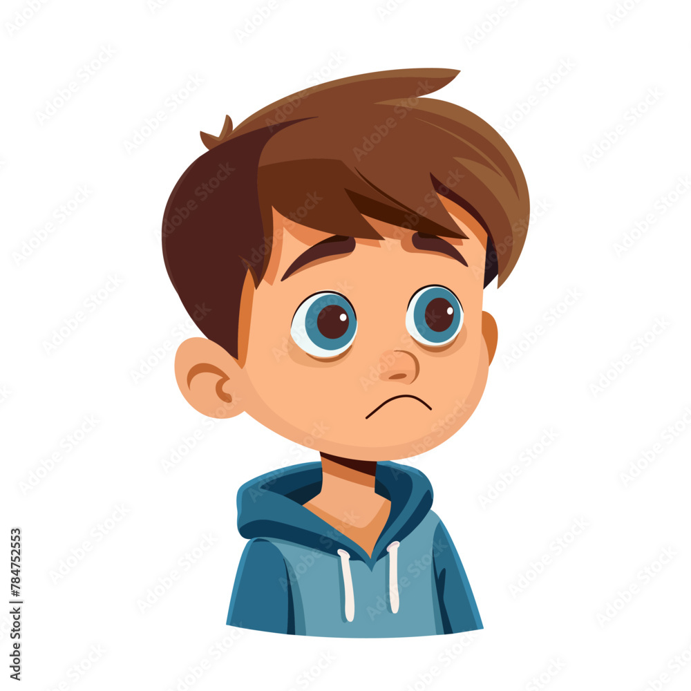 Cute little boy with sad face. Vector illustration in cartoon style Cute little boy with sad face. Vector illustration in cartoon style
