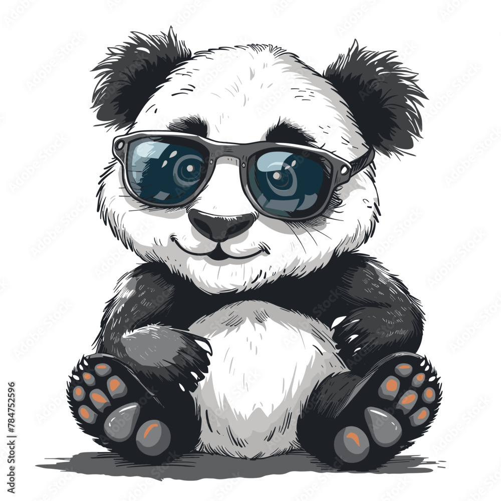 Cute panda in sunglasses sitting on the floor. Vector illustration. Cute panda in sunglasses sitting on the floor. Vector illustration.