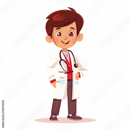 Cute little doctor with stethoscope. Cartoon vector illustration.