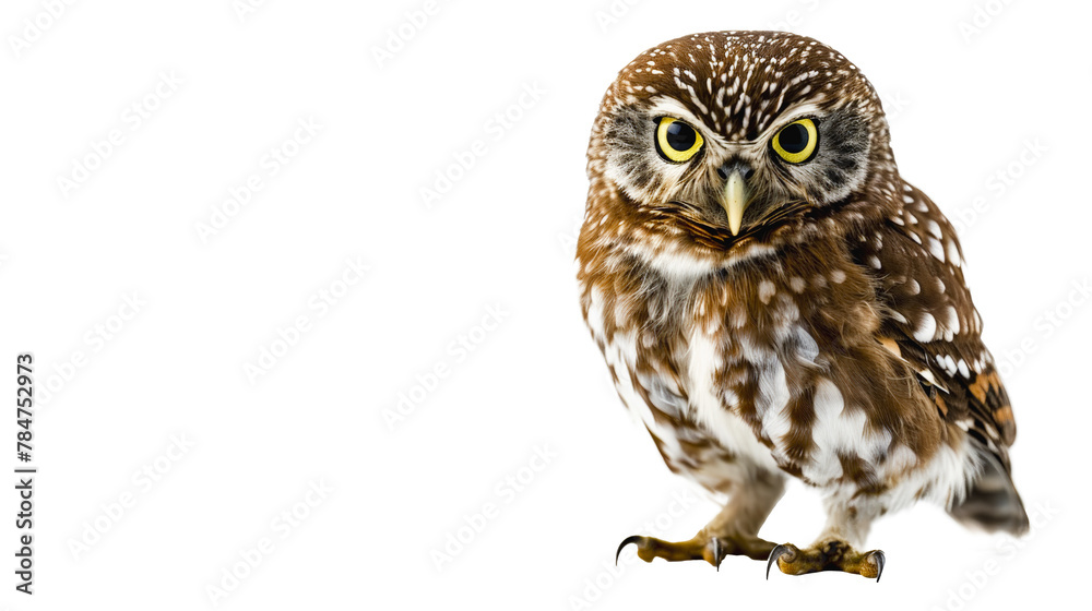 Naklejka premium Northern Pygmy Owl standing on white background 