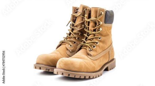 Used Army Boots on White Background for Soldiers and Military Personnel: Brown Battle Footwear Object