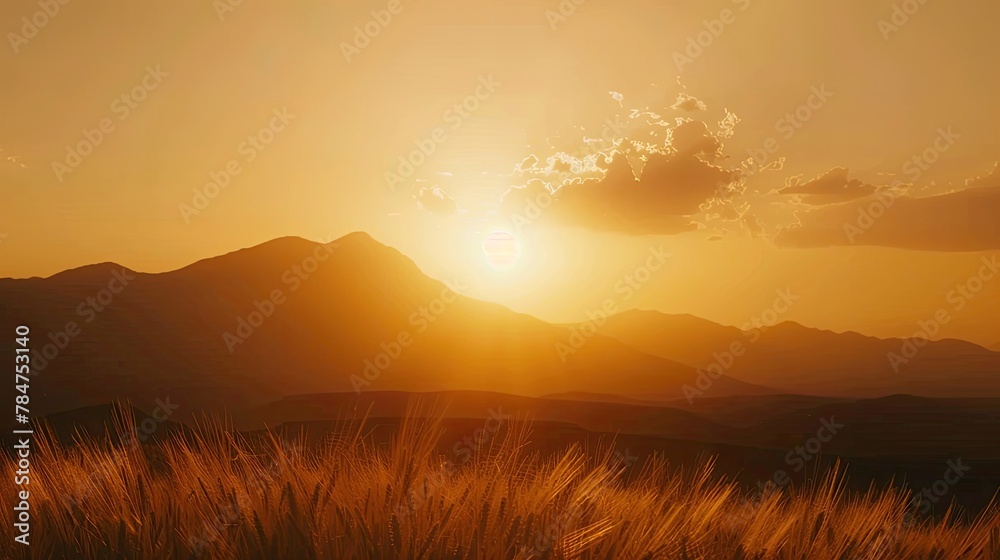 Obraz premium Golden Sunset Over Majestic Mountains