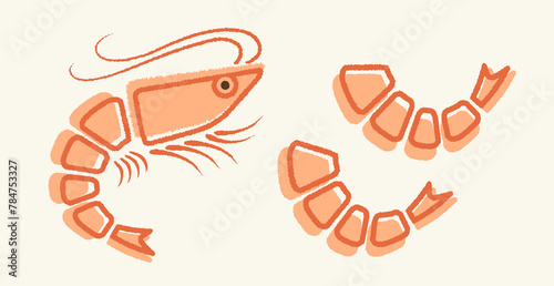 Vector illustration of shrimp in flat style.
