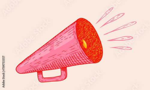 Vector icon of vintage megaphone for fake, breaking news or sale. Vector retro megaphone in doodle style on white background.