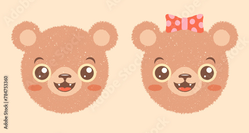Vector illustration of head of a bear for children. Vector icon of kawaii bear for kids party. Baby bear emoji.