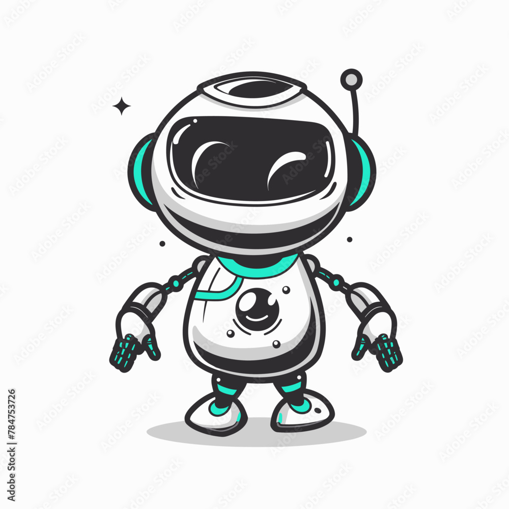 Cute robot character mascot vector illustration. Robot cartoon design concept.