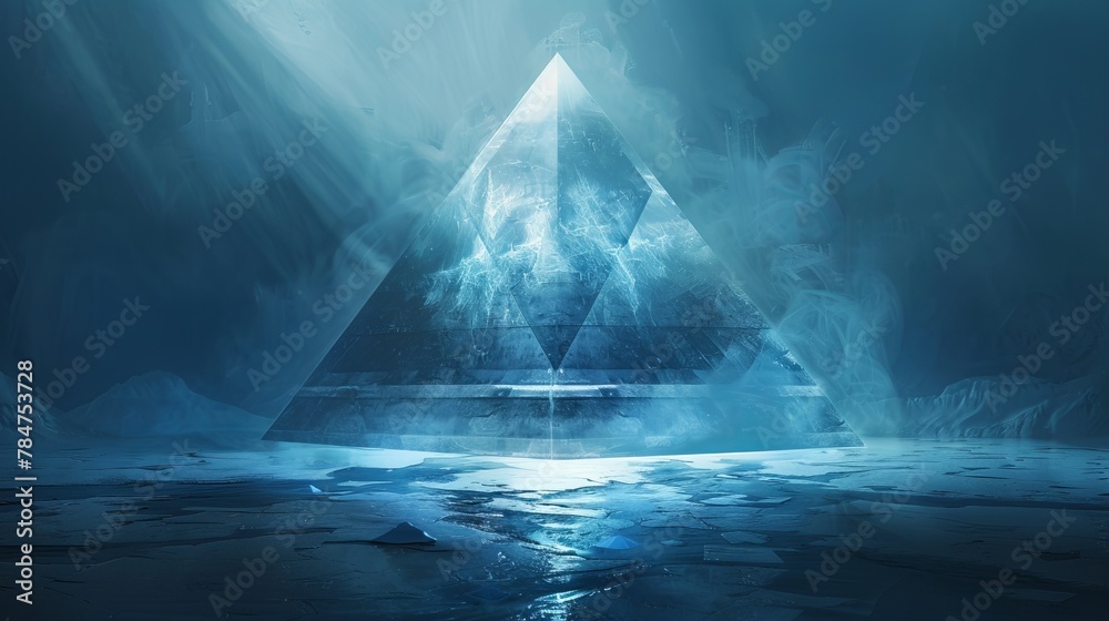Background drawing of a crystal pyramid using light techniques - obrazy, fototapety, plakaty 