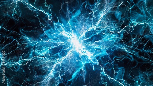 Electrical plasma power depicted through blue and white energy crackling fusion photo