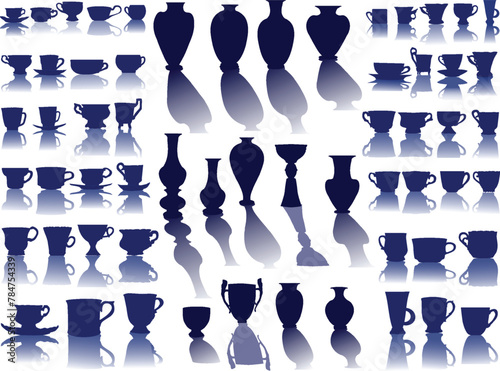 different cups and vazes with shadows collection