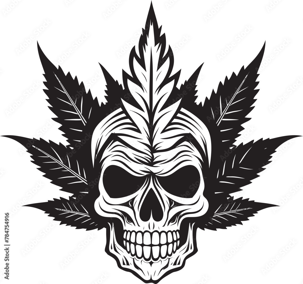 Fototapeta premium Cannaskull Design Skull with Cannabis Symbol Leafy Skull Icon Cannabis Vector Emblem