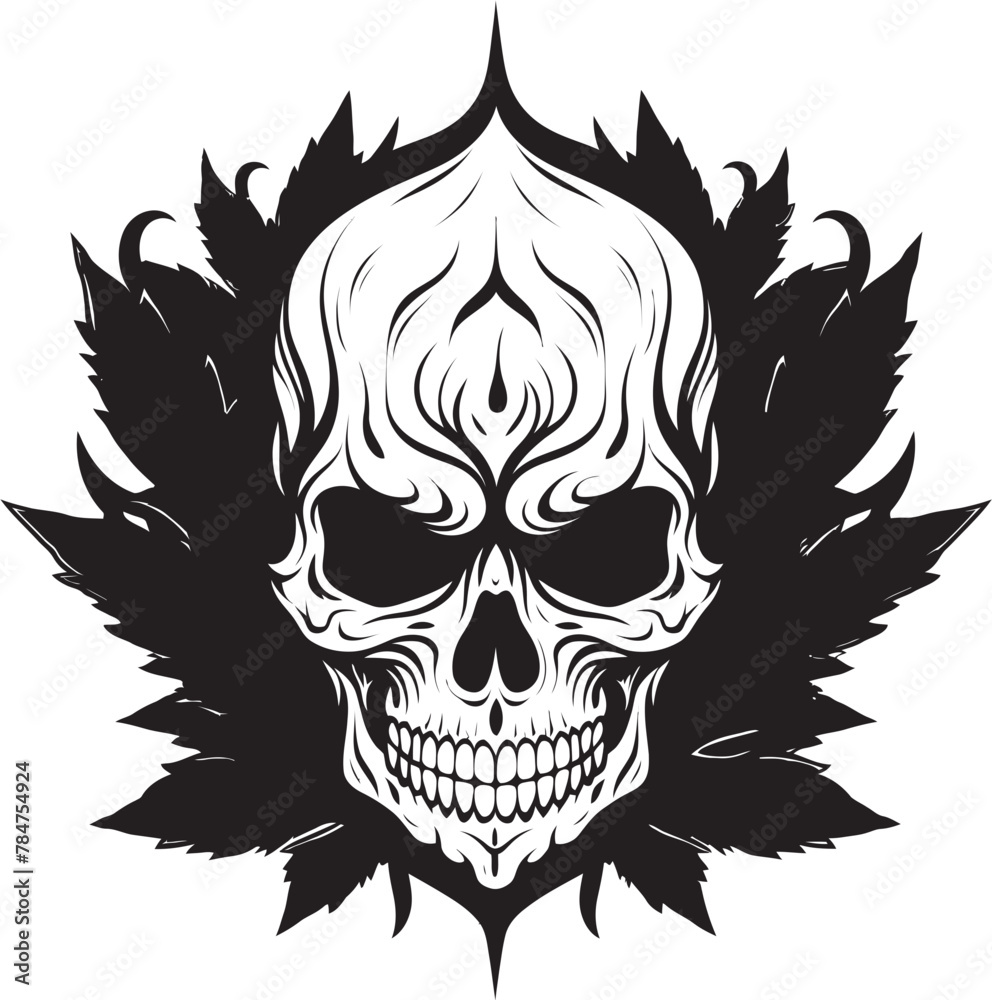 Mariabone Emblem Skull with Cannabis Icon Skullscape Logo Cannabis Leaf Vector