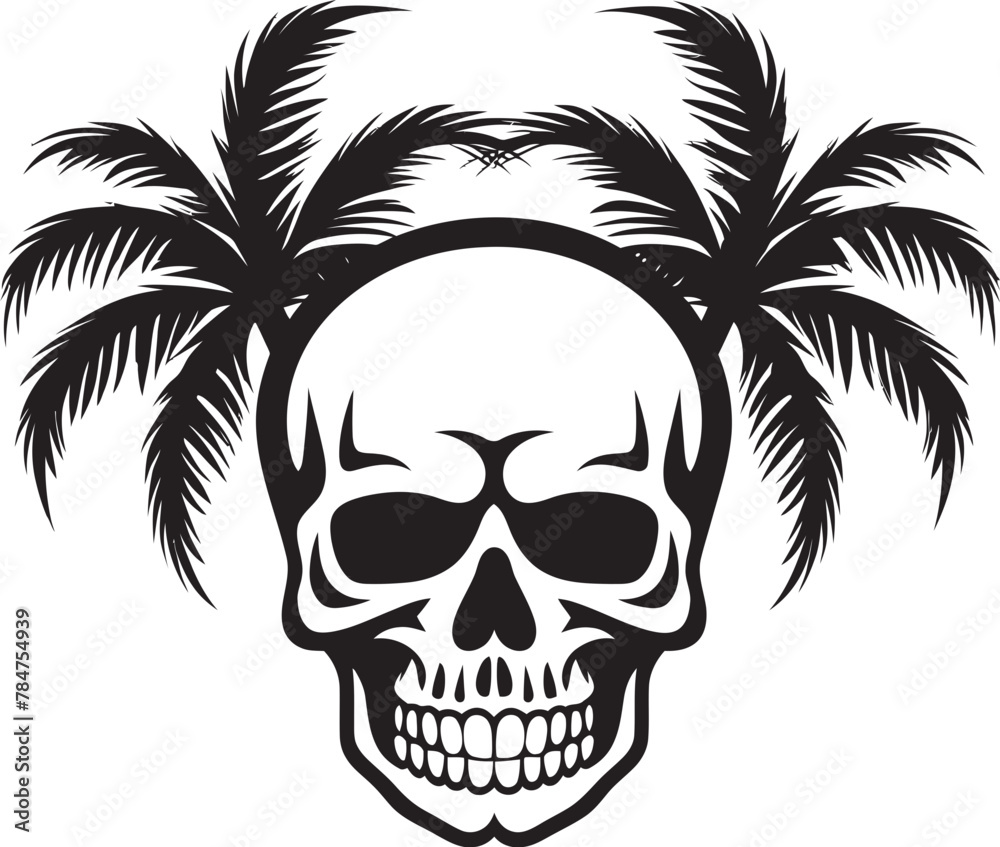 Fototapeta premium Skull Cove Palm Logo Design Palm Cranium Skull with Palm Icon