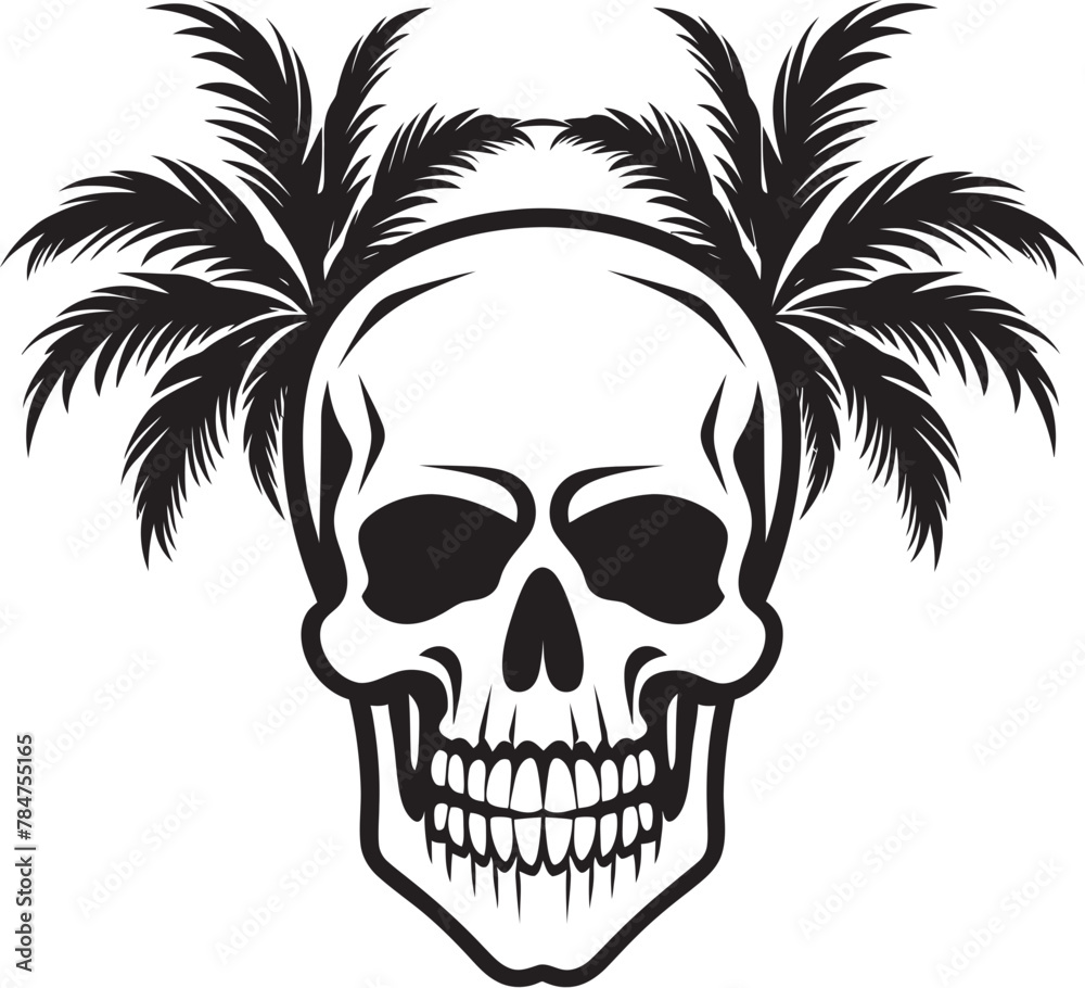 Skull Island Oasis Palm with Skull Vector Palm Bone Palm Emblem Icon Skull Island Oasis Palm with Skull Vector Palm Bone Palm Emblem Icon