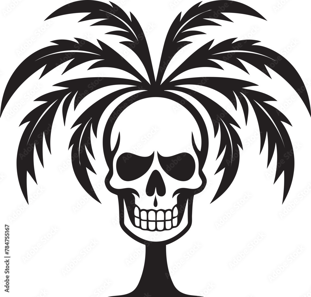 Skull Haven Palm Icon Emblem Skull Island Oasis Palm with Skull Vector