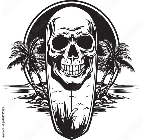 SurfSkull Coastline Skullhead Beach Emblem WaveSkull Shredder Surf Vector Icon