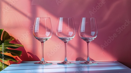 Three Wine Glasses on Table