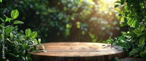 Empty Wooden Table in Front of Jungle Scene