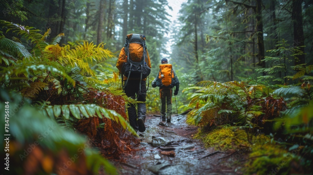 Obraz premium People Hiking Through Forest