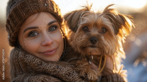 Woman Holding Small Dog in Arms