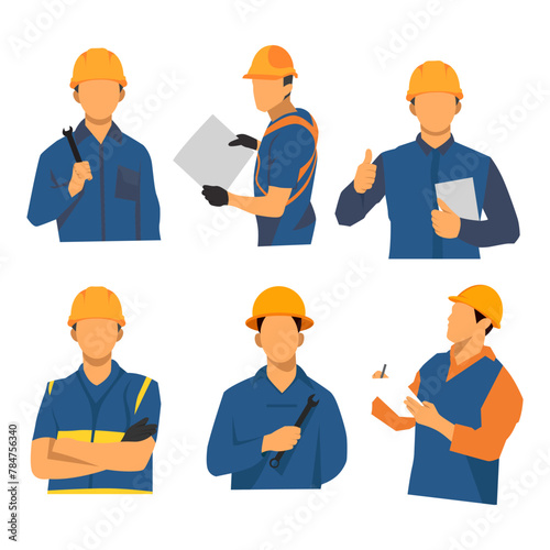 set of contraction people showing different movements,Engineers working